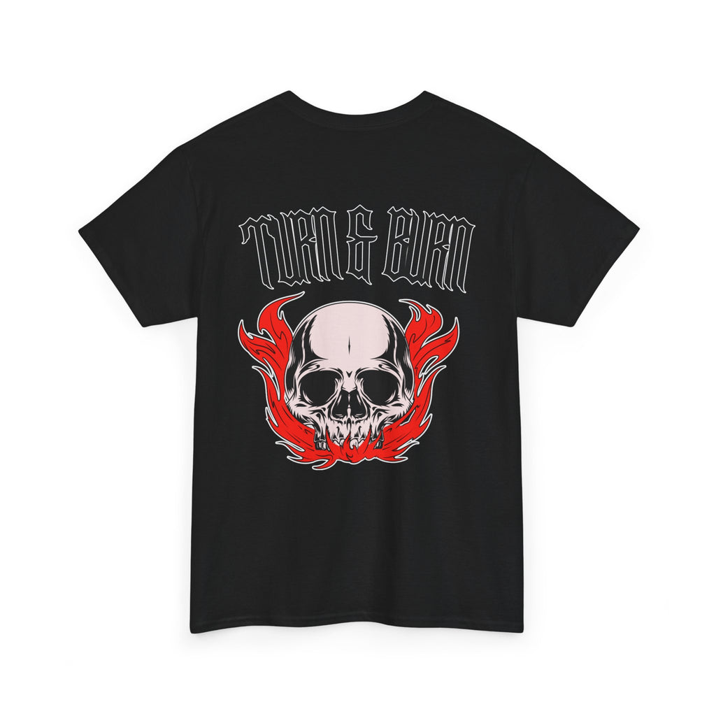 Turn & Burn Skull Tee — Gothic Flame Graphic T-Shirt