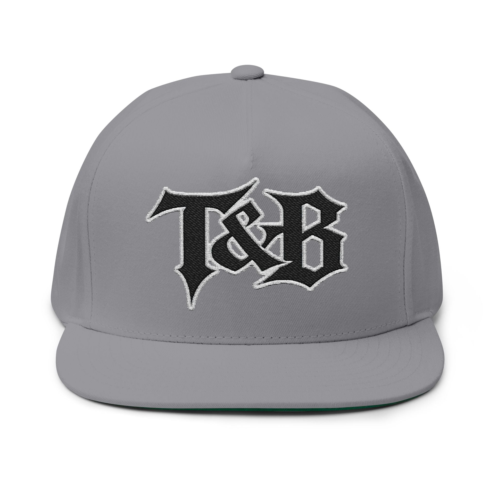 T&B Embroidered Flat Bill Cap — Gothic Lettering Snapback Hat