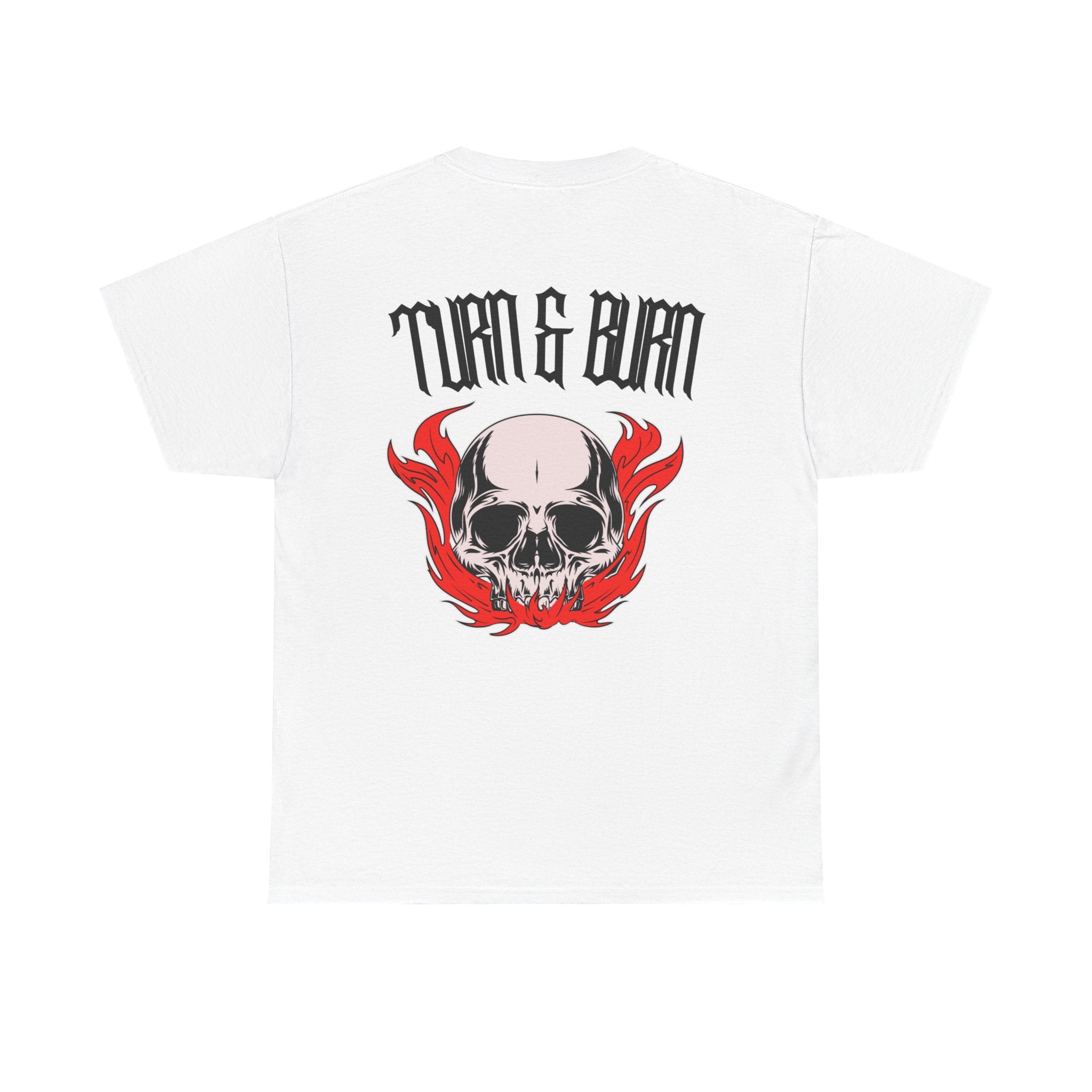 Turn & Burn Skull Tee — Gothic Flame Graphic T-Shirt