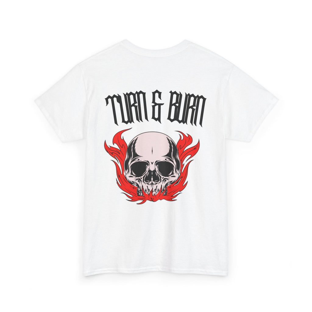 Turn & Burn Skull Tee — Gothic Flame Graphic T-Shirt