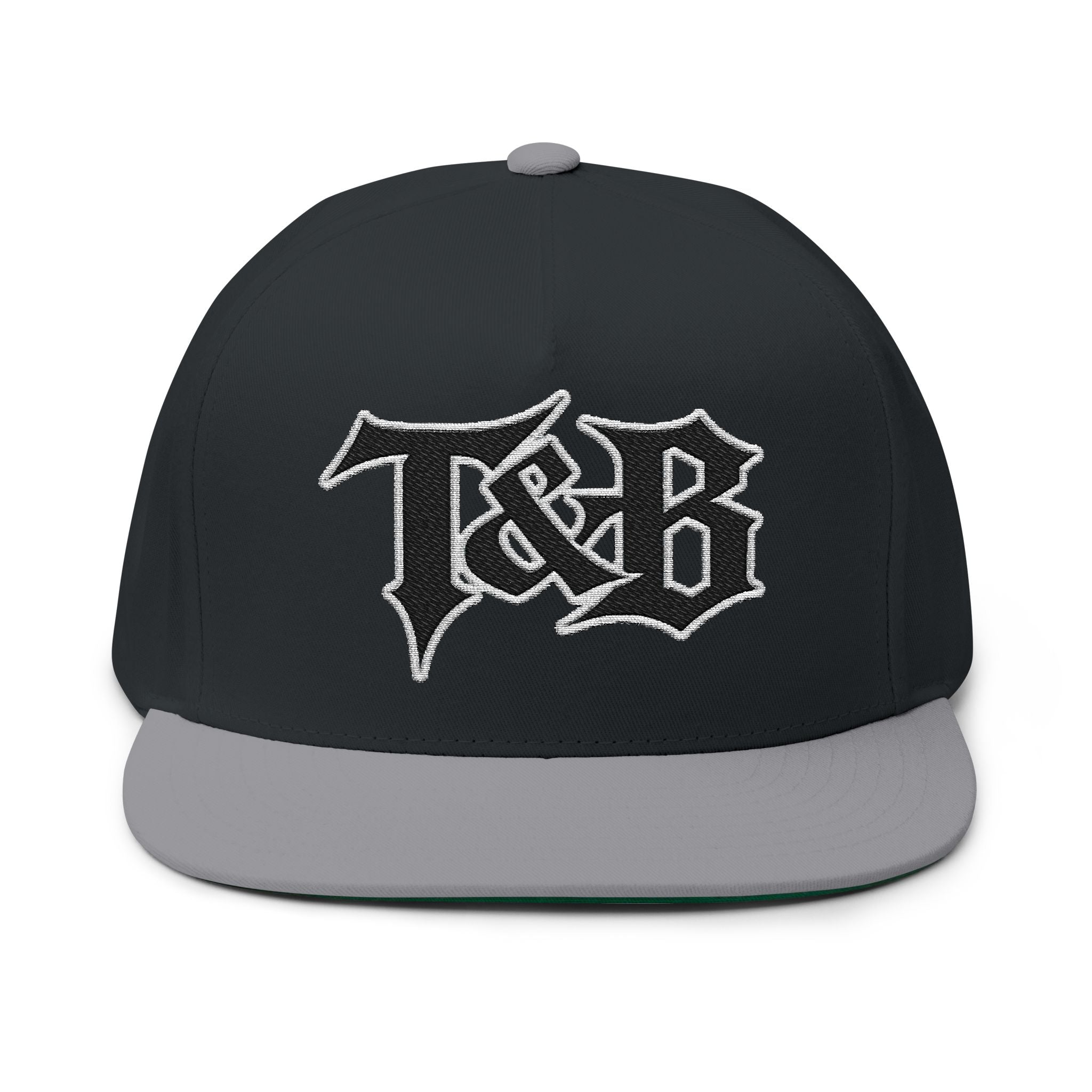 T&B Embroidered Flat Bill Cap — Gothic Lettering Snapback Hat