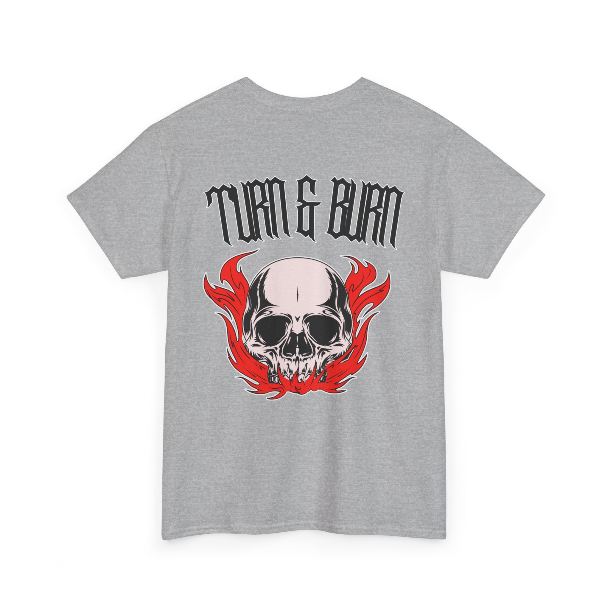 Turn & Burn Skull Tee — Gothic Flame Graphic T-Shirt