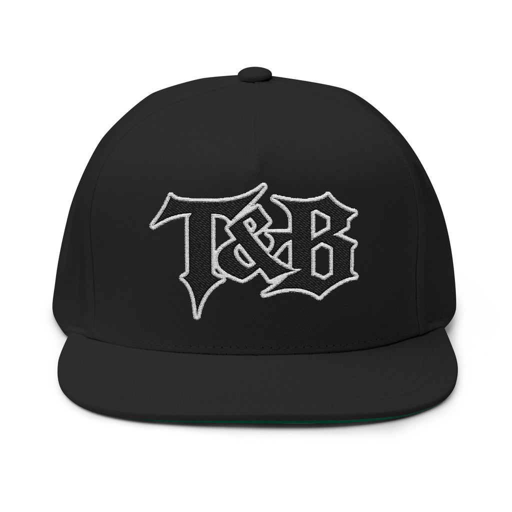 T&B Embroidered Flat Bill Cap — Gothic Lettering Snapback Hat