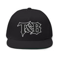 T&B Embroidered Flat Bill Cap — Gothic Lettering Snapback Hat