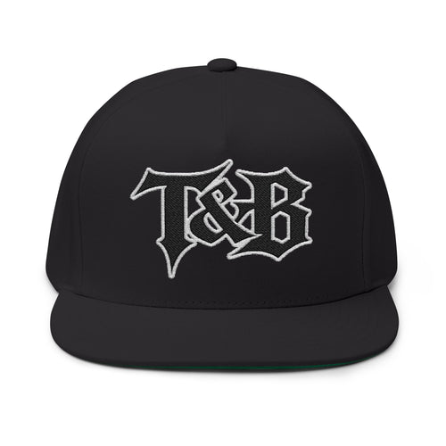 T&B Embroidered Flat Bill Cap — Gothic Lettering Snapback Hat