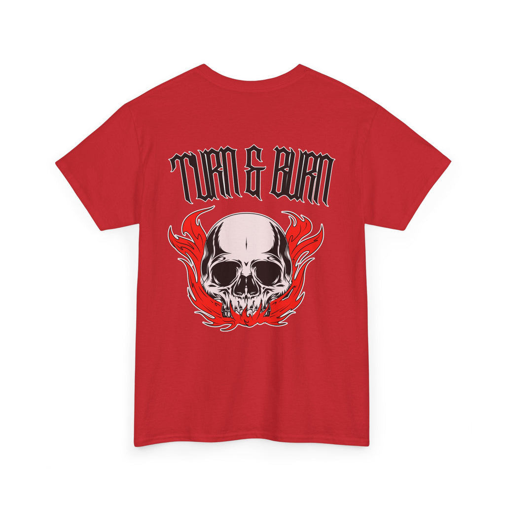 Turn & Burn Skull Tee — Gothic Flame Graphic T-Shirt