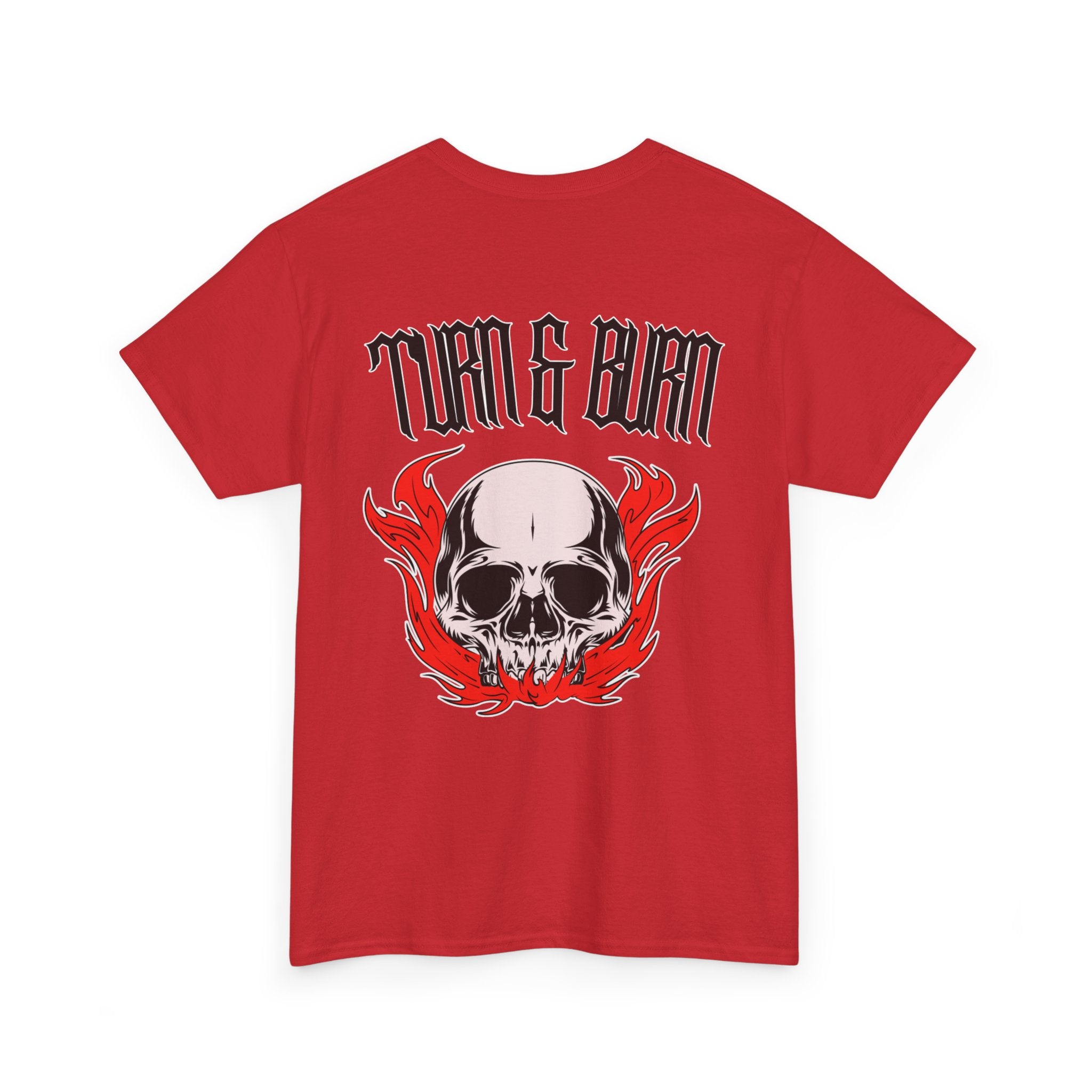 Turn & Burn Skull Tee — Gothic Flame Graphic T-Shirt