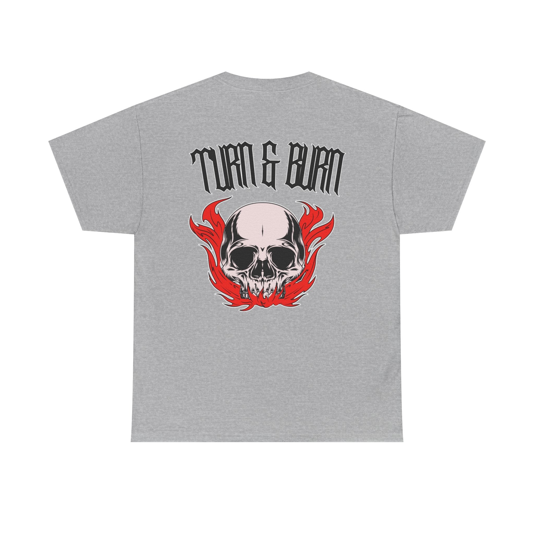 Turn & Burn Skull Tee — Gothic Flame Graphic T-Shirt